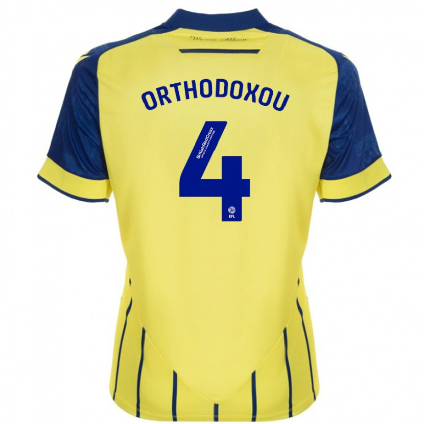 Danxen Niño Camiseta Francesca Orthodoxou #4 Amarillo Azul 2ª Equipación 2024/25 La Camisa