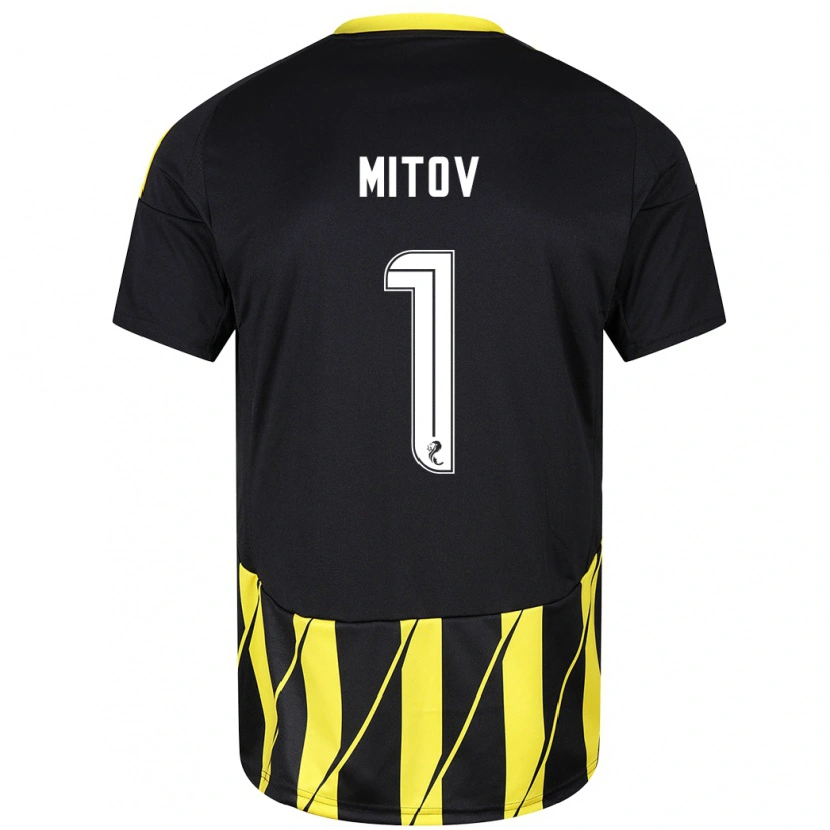 Danxen Niño Camiseta Dimitar Mitov #1 Negro Amarillo 2ª Equipación 2024/25 La Camisa