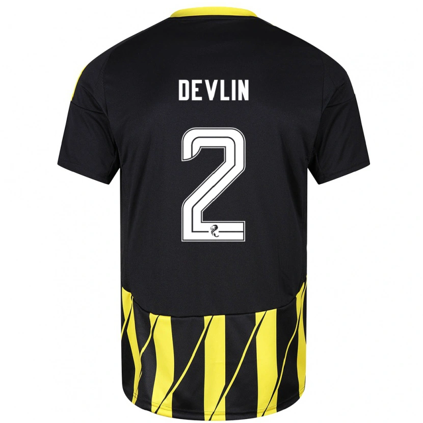 Danxen Niño Camiseta Nicky Devlin #2 Negro Amarillo 2ª Equipación 2024/25 La Camisa