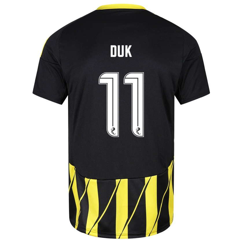 Danxen Niño Camiseta Duk #11 Negro Amarillo 2ª Equipación 2024/25 La Camisa