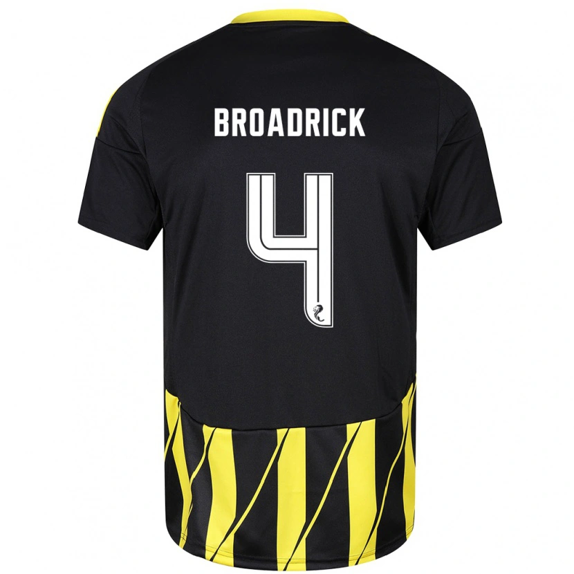 Danxen Niño Camiseta Jessica Broadrick #4 Negro Amarillo 2ª Equipación 2024/25 La Camisa