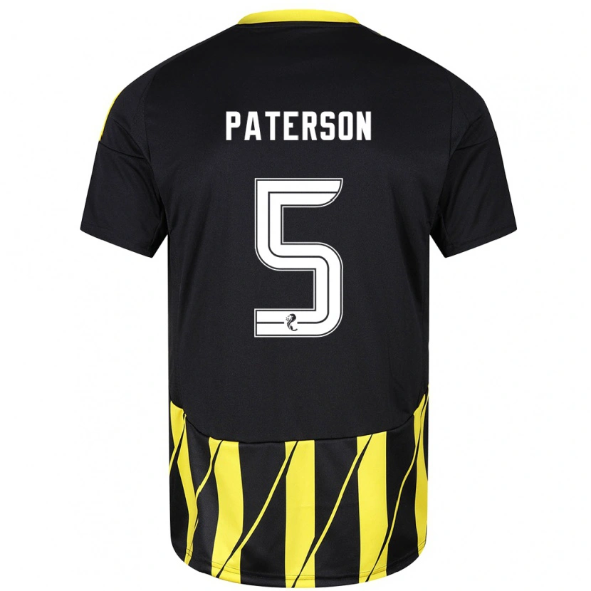 Danxen Niño Camiseta Donna Paterson #5 Negro Amarillo 2ª Equipación 2024/25 La Camisa