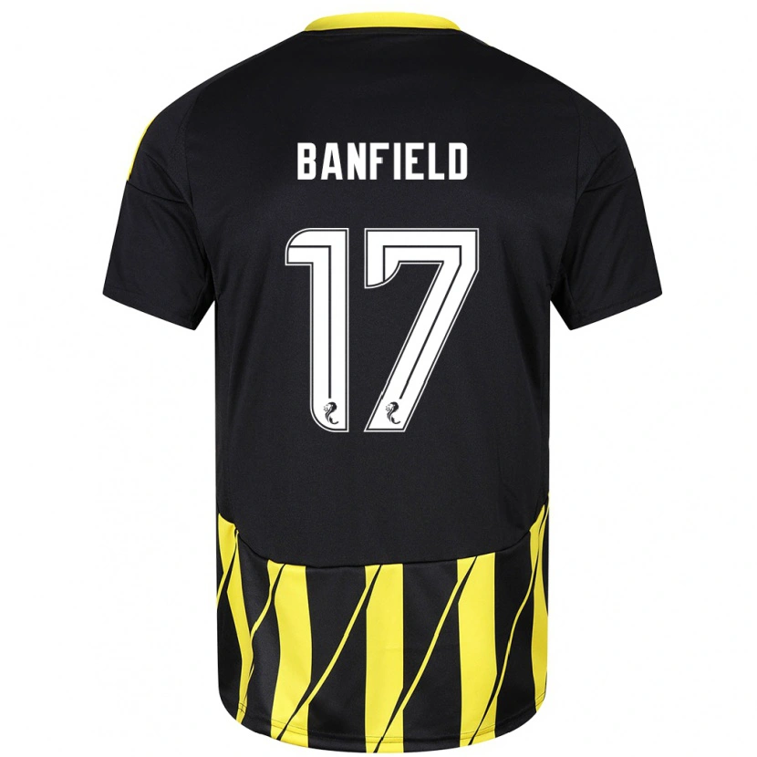 Danxen Niño Camiseta Keeley Banfield #17 Negro Amarillo 2ª Equipación 2024/25 La Camisa