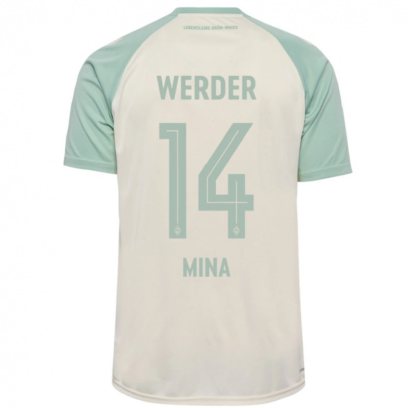 Danxen Niño Camiseta Johan Mina #14 Blanquecino Verde Claro 2ª Equipación 2024/25 La Camisa