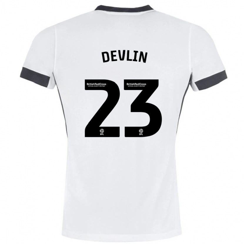 Danxen Niño Camiseta Charlie Devlin #23 Blanco Negro 2ª Equipación 2024/25 La Camisa