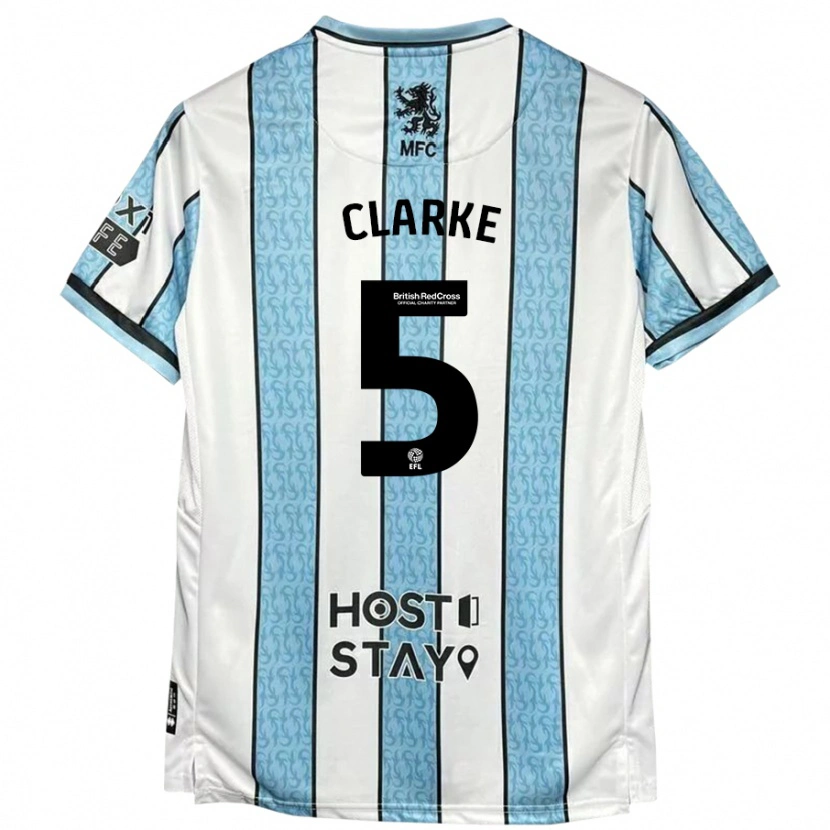 Danxen Niño Camiseta Matt Clarke #5 Blanco Azul 2ª Equipación 2024/25 La Camisa