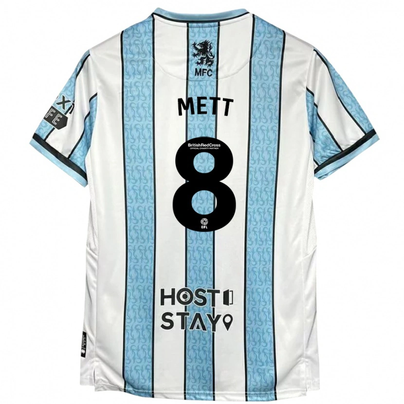 Danxen Niño Camiseta Jessica Mett #8 Blanco Azul 2ª Equipación 2024/25 La Camisa