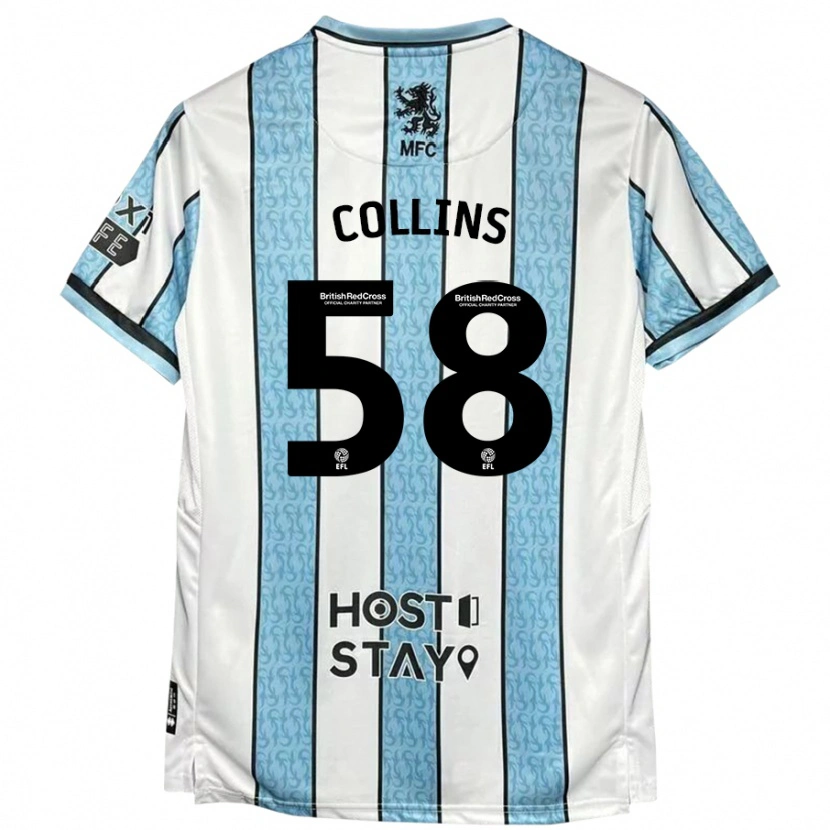 Danxen Niño Camiseta Sam Collins #58 Blanco Azul 2ª Equipación 2024/25 La Camisa