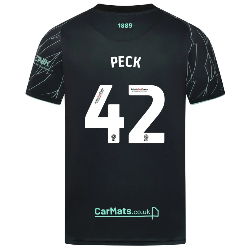 Danxen Niño Camiseta Sydie Peck #42 Negro Verde 2ª Equipación 2024/25 La Camisa