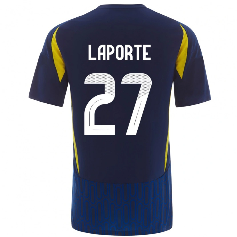 Danxen Niño Camiseta Aymeric Laporte #27 Azul Amarillo 2ª Equipación 2024/25 La Camisa