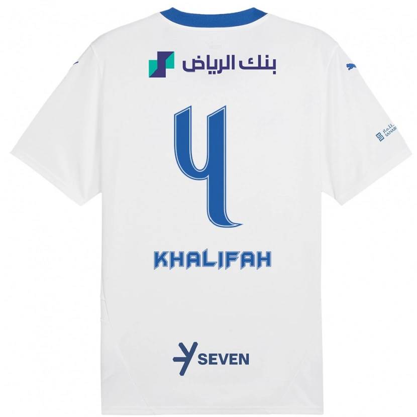 Danxen Niño Camiseta Khalifah Al-Dawsari #4 Blanco Azul 2ª Equipación 2024/25 La Camisa