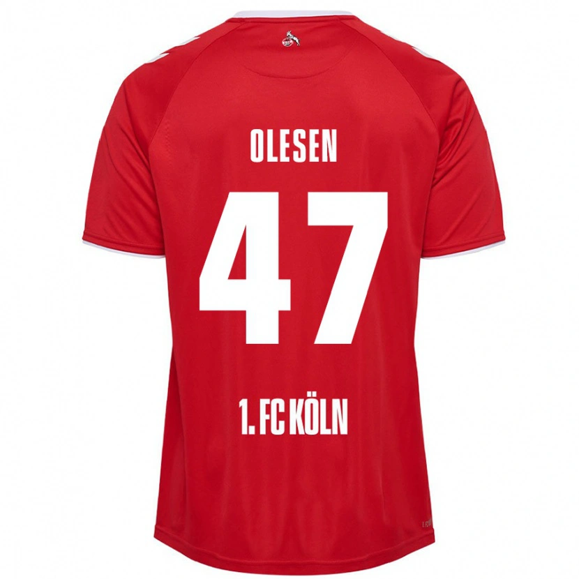 Danxen Niño Camiseta Mathias Olesen #47 Rojo Blanco 2ª Equipación 2024/25 La Camisa