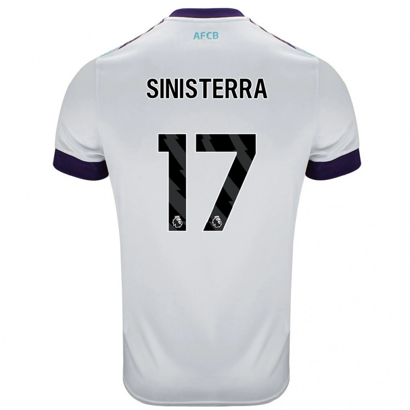 Danxen Niño Camiseta Luis Sinisterra #17 Blanco Verde Púrpura 2ª Equipación 2024/25 La Camisa