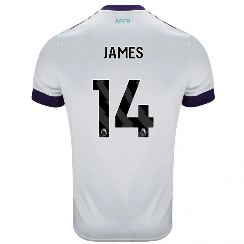 Danxen Niño Camiseta Katie James #14 Blanco Verde Púrpura 2ª Equipación 2024/25 La Camisa