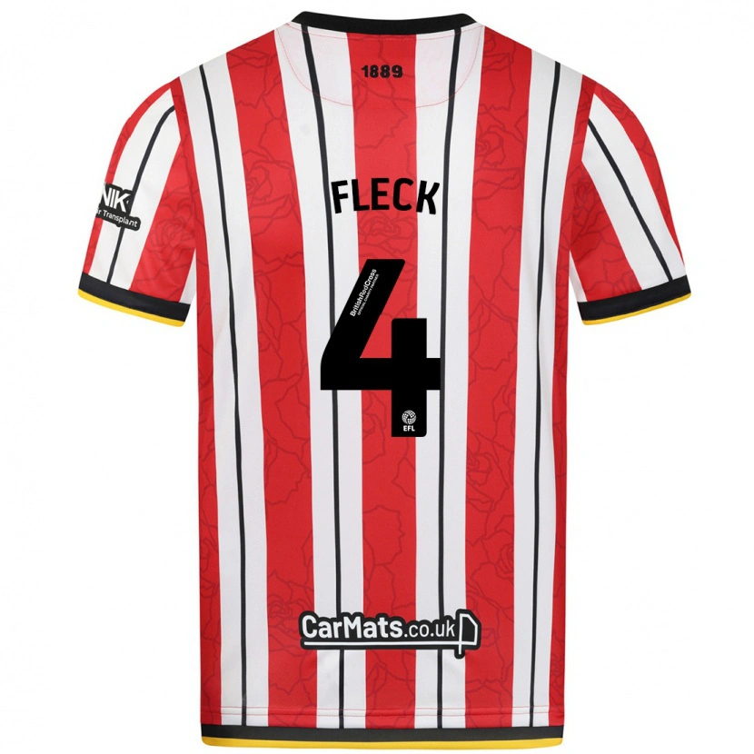 Danxen Hombre Camiseta John Fleck #4 Rojo Blanco Rayas 1ª Equipación 2024/25 La Camisa