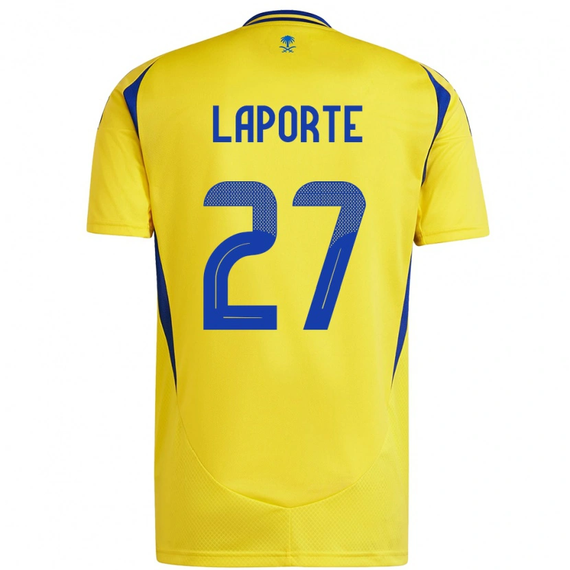 Danxen Hombre Camiseta Aymeric Laporte #27 Amarillo Azul 1ª Equipación 2024/25 La Camisa