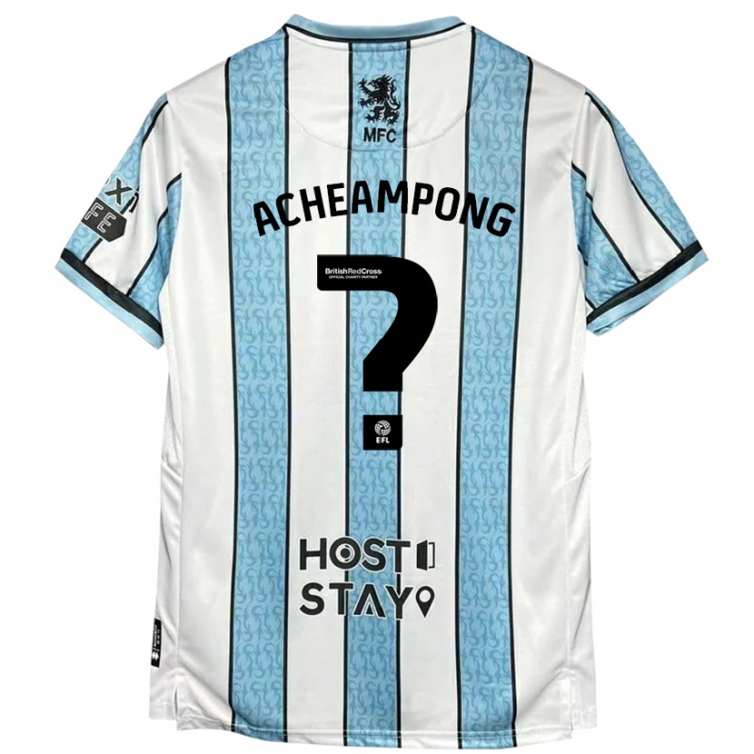 Danxen Hombre Camiseta Prince Acheampong #0 Blanco Azul 2ª Equipación 2024/25 La Camisa