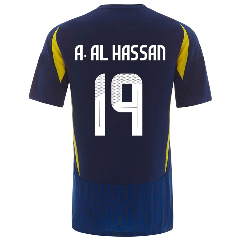 Danxen Hombre Camiseta Ali Al-Hassan #19 Azul Amarillo 2ª Equipación 2024/25 La Camisa