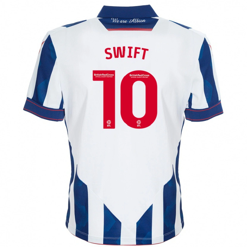 Danxen Mujer Camiseta John Swift #10 Blanco Azul Oscuro 1ª Equipación 2024/25 La Camisa