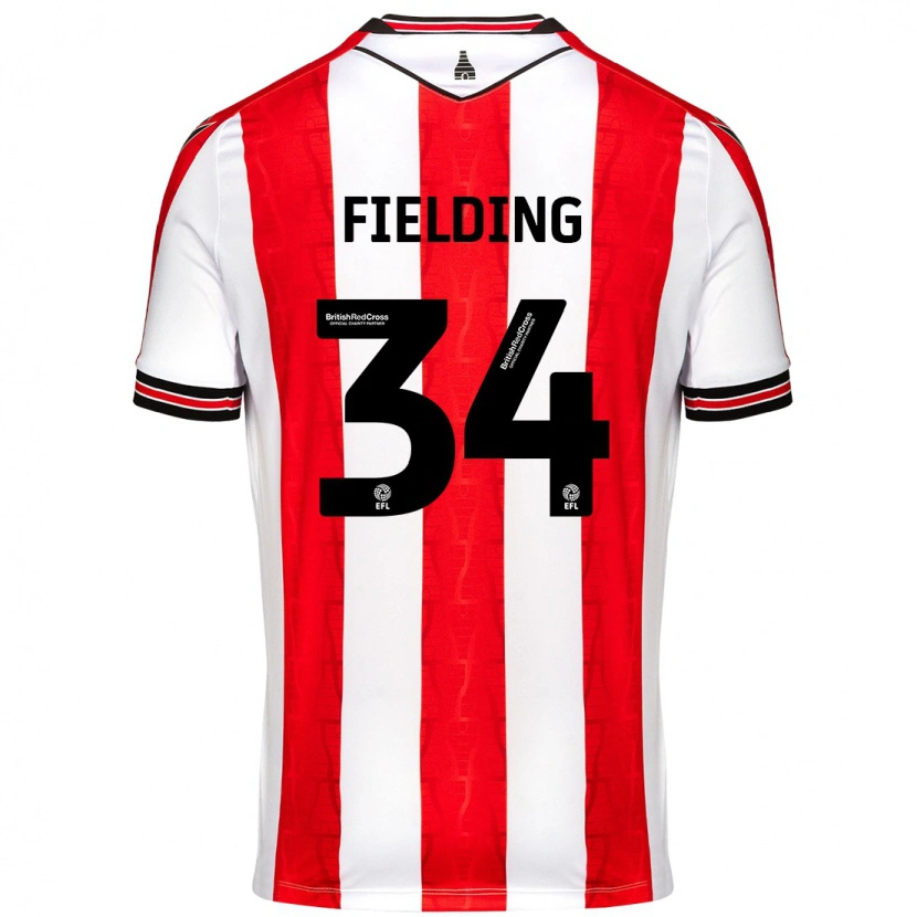 Danxen Mujer Camiseta Frank Fielding #34 Rojo Blanco 1ª Equipación 2024/25 La Camisa