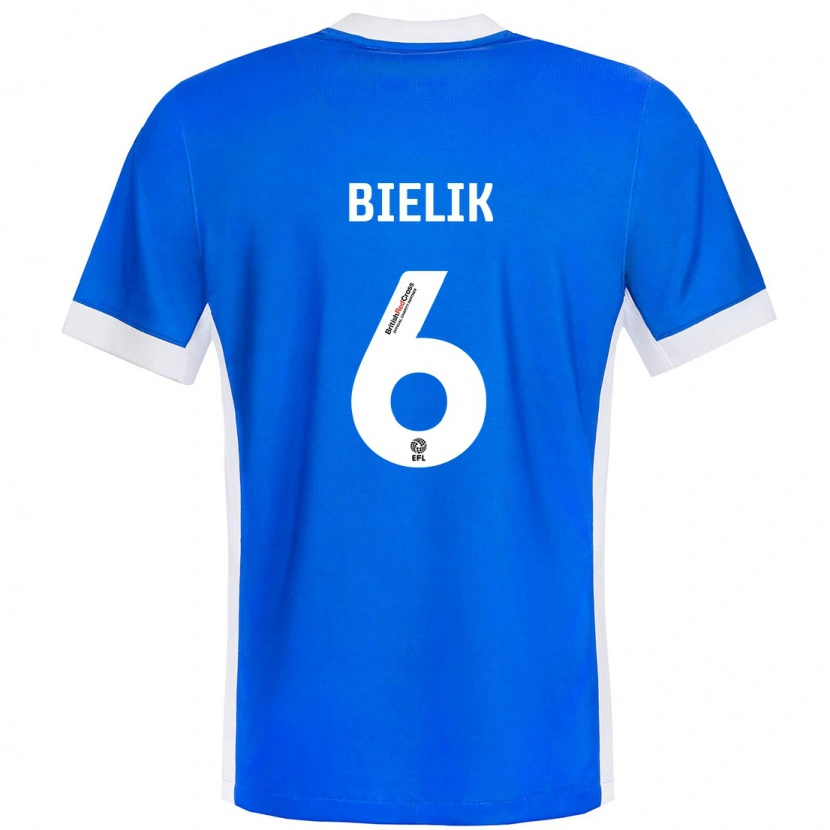 Danxen Mujer Camiseta Krystian Bielik #6 Azul Blanco 1ª Equipación 2024/25 La Camisa