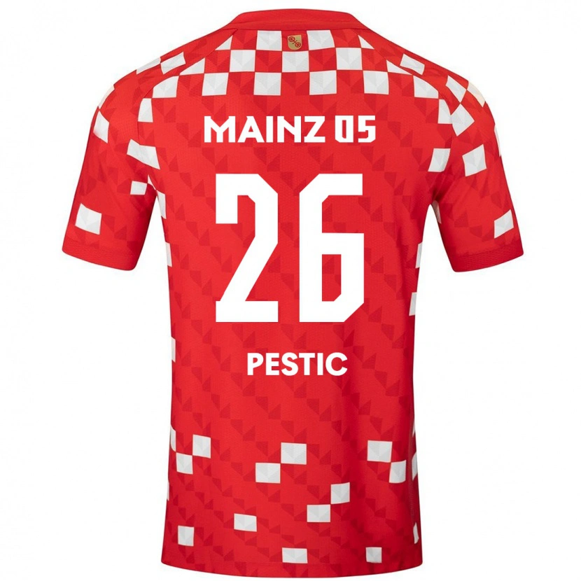 Danxen Mujer Camiseta Dominik Pestic #26 Blanco Rojo 1ª Equipación 2024/25 La Camisa