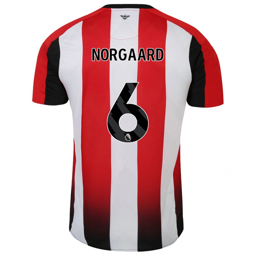 Danxen Niño Camiseta Christian Nørgaard #6 Rojo Blanco 1ª Equipación 2024/25 La Camisa