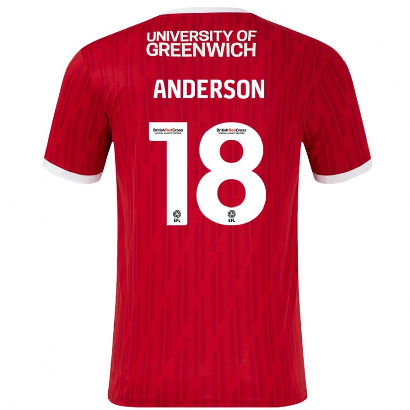 Danxen Niño Camiseta Karoy Anderson #18 Rojo Blanco 1ª Equipación 2024/25 La Camisa