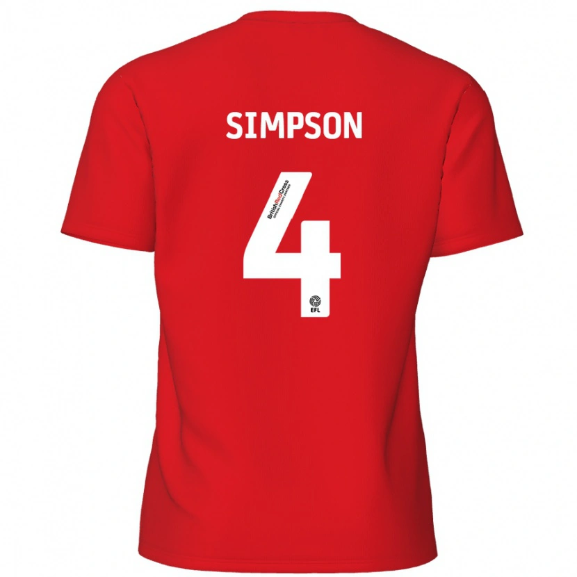 Danxen Niño Camiseta Jack Simpson #4 Rojo 1ª Equipación 2024/25 La Camisa