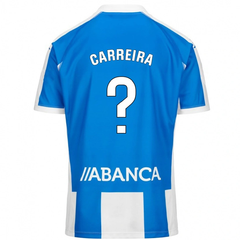 Danxen Niño Camiseta David Carreira #0 Azul Blanco 1ª Equipación 2024/25 La Camisa