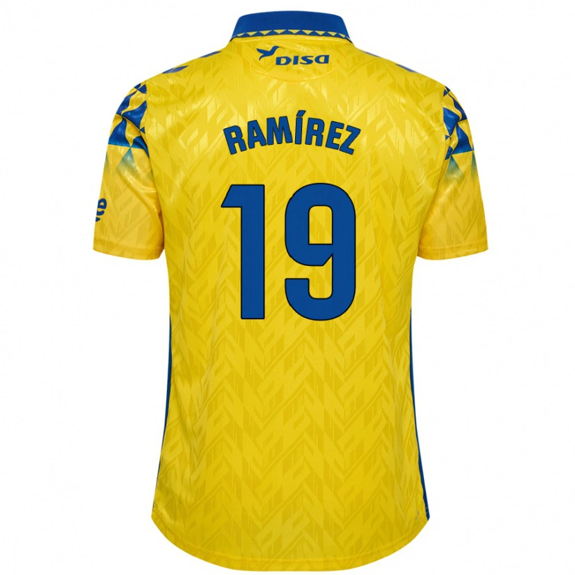 Danxen Niño Camiseta Sandro Ramírez #19 Amarillo Azul 1ª Equipación 2024/25 La Camisa