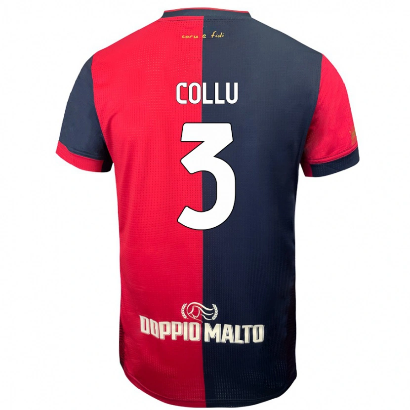 Danxen Niño Camiseta Davide Collu #3 Rojo Azul Más Oscuro 1ª Equipación 2024/25 La Camisa