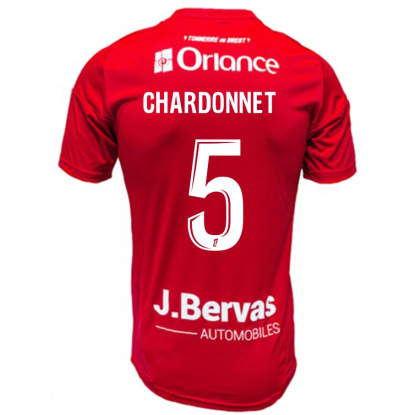 Danxen Niño Camiseta Brendan Chardonnet #5 Rojo Blanco 1ª Equipación 2024/25 La Camisa