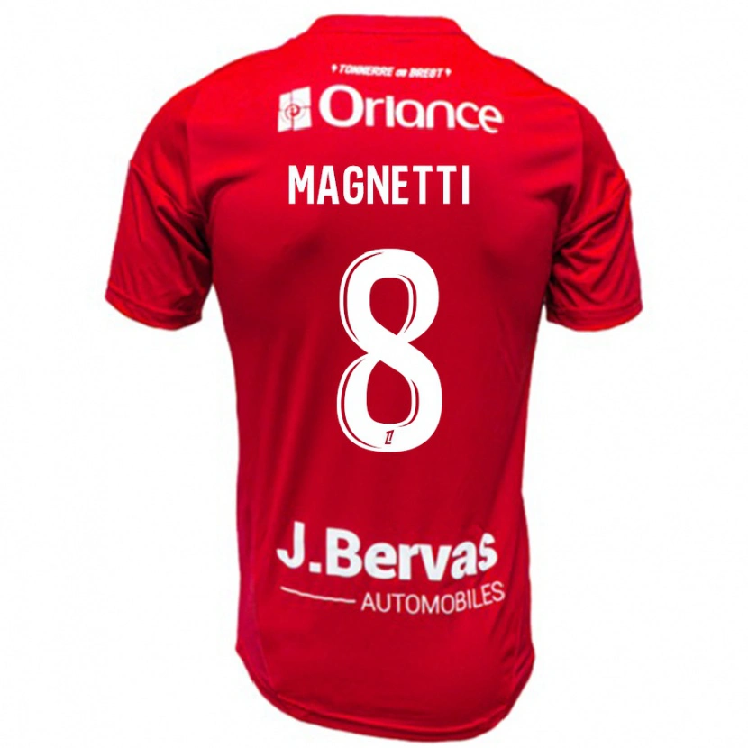 Danxen Niño Camiseta Hugo Magnetti #8 Rojo Blanco 1ª Equipación 2024/25 La Camisa