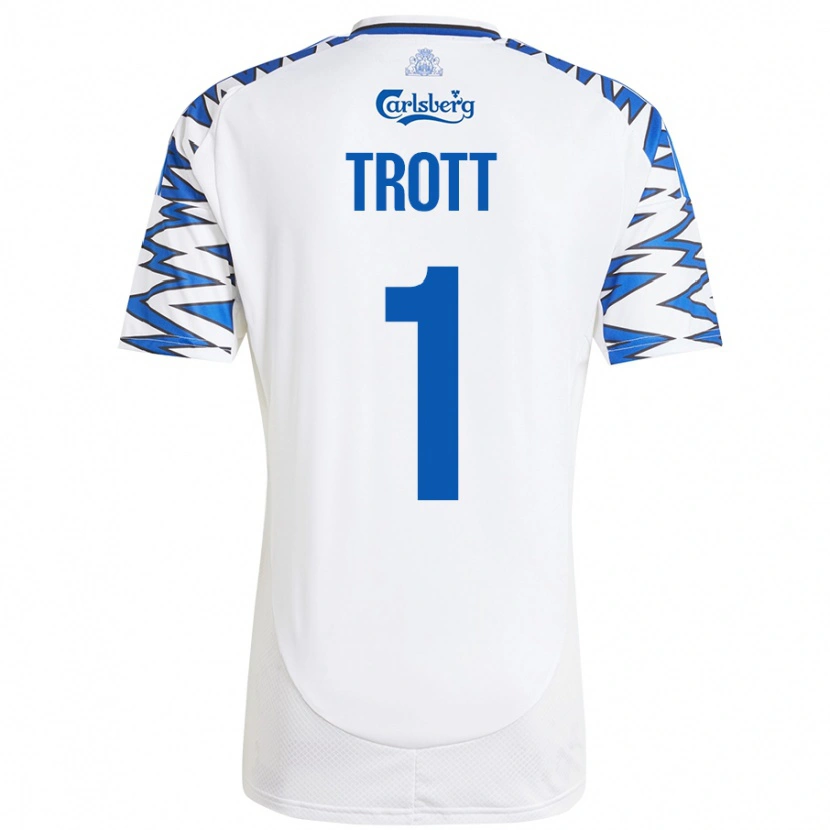 Danxen Niño Camiseta Nathan Trott #1 Blanco Azul Cielo 1ª Equipación 2024/25 La Camisa