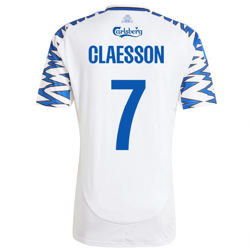 Danxen Niño Camiseta Viktor Claesson #7 Blanco Azul Cielo 1ª Equipación 2024/25 La Camisa