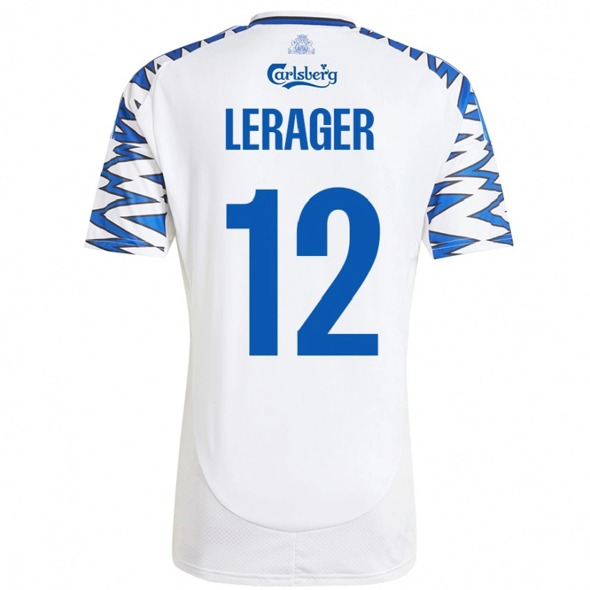 Danxen Niño Camiseta Lukas Lerager #12 Blanco Azul Cielo 1ª Equipación 2024/25 La Camisa