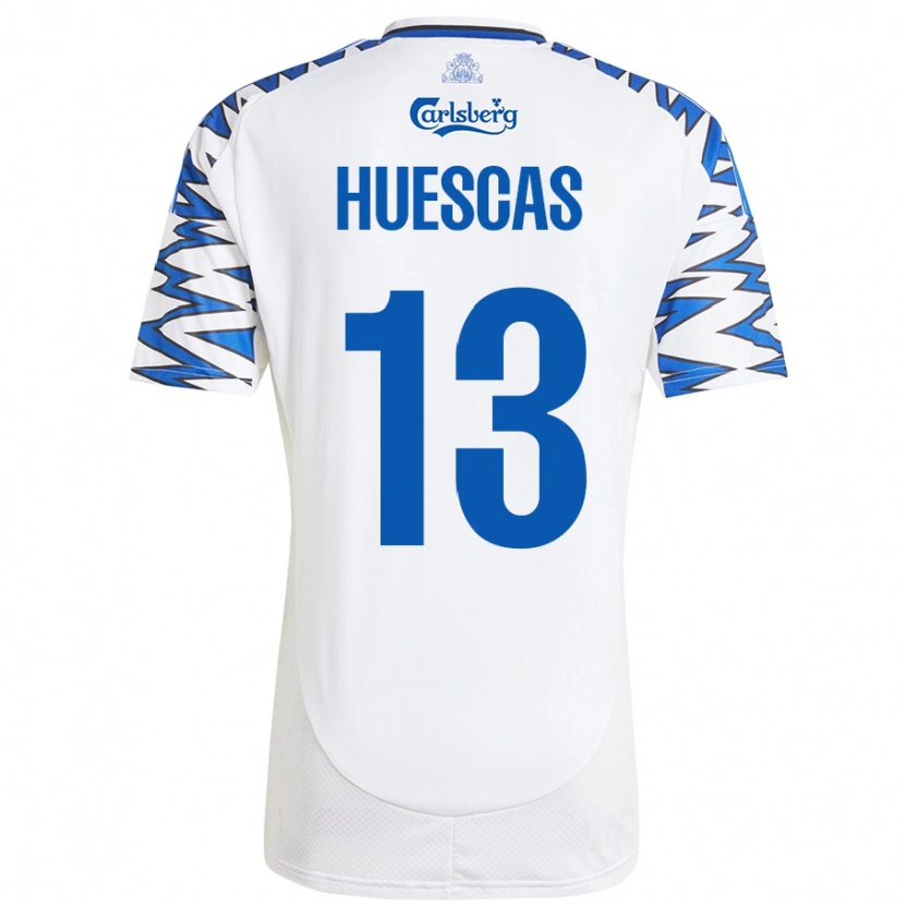 Danxen Niño Camiseta Rodrigo Huescas #13 Blanco Azul Cielo 1ª Equipación 2024/25 La Camisa