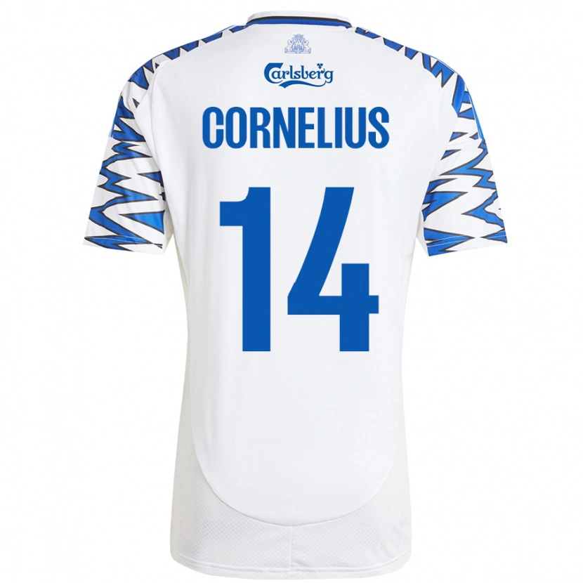 Danxen Niño Camiseta Andreas Cornelius #14 Blanco Azul Cielo 1ª Equipación 2024/25 La Camisa