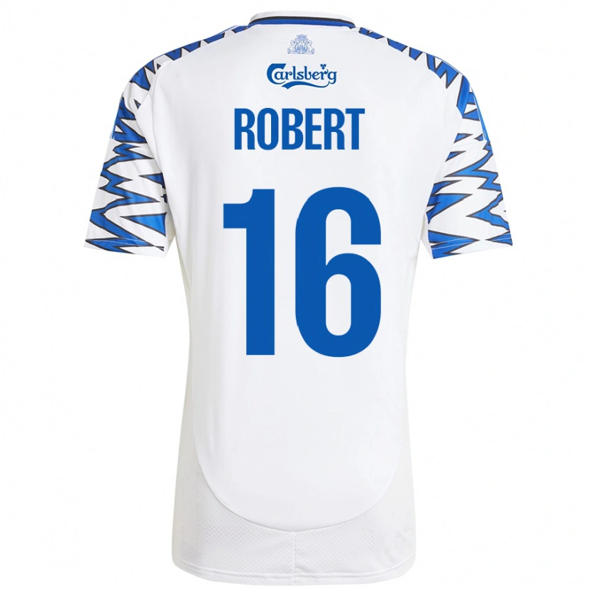 Danxen Niño Camiseta Robert #16 Blanco Azul Cielo 1ª Equipación 2024/25 La Camisa