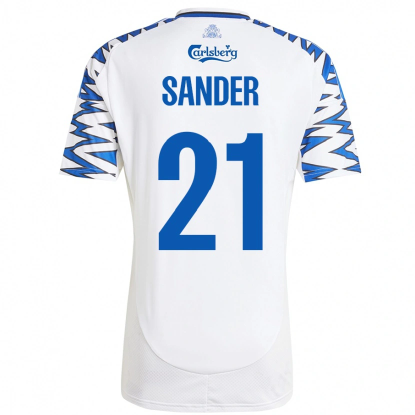 Danxen Niño Camiseta Theo Sander #21 Blanco Azul Cielo 1ª Equipación 2024/25 La Camisa