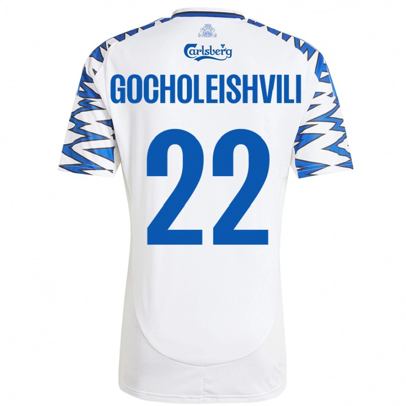 Danxen Niño Camiseta Giorgi Gocholeishvili #22 Blanco Azul Cielo 1ª Equipación 2024/25 La Camisa