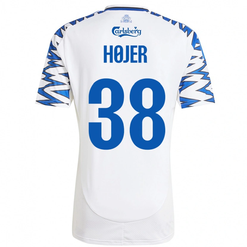 Danxen Niño Camiseta Oliver Højer #38 Blanco Azul Cielo 1ª Equipación 2024/25 La Camisa