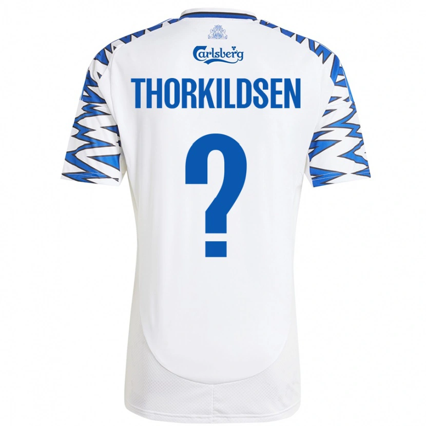 Danxen Niño Camiseta Elias Thorkildsen #0 Blanco Azul Cielo 1ª Equipación 2024/25 La Camisa