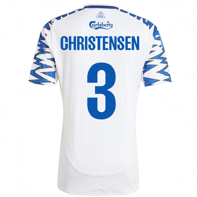 Danxen Niño Camiseta Sebastian Christensen #3 Blanco Azul Cielo 1ª Equipación 2024/25 La Camisa