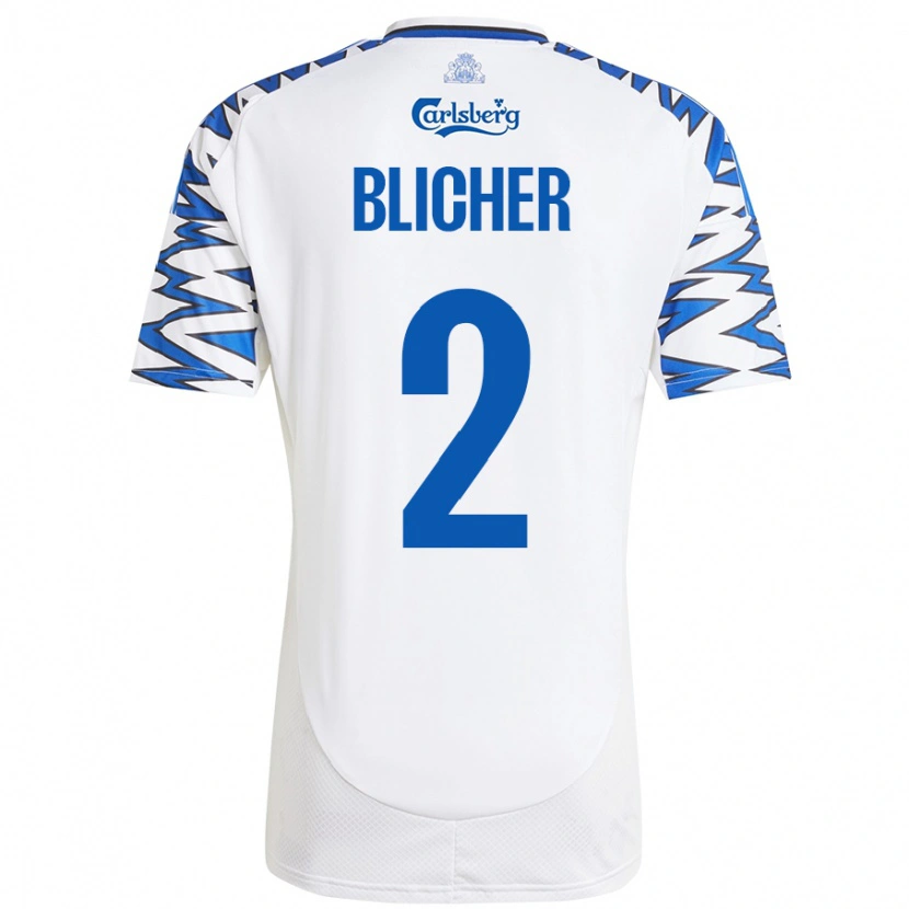 Danxen Niño Camiseta Nicolai Blicher #2 Blanco Azul Cielo 1ª Equipación 2024/25 La Camisa