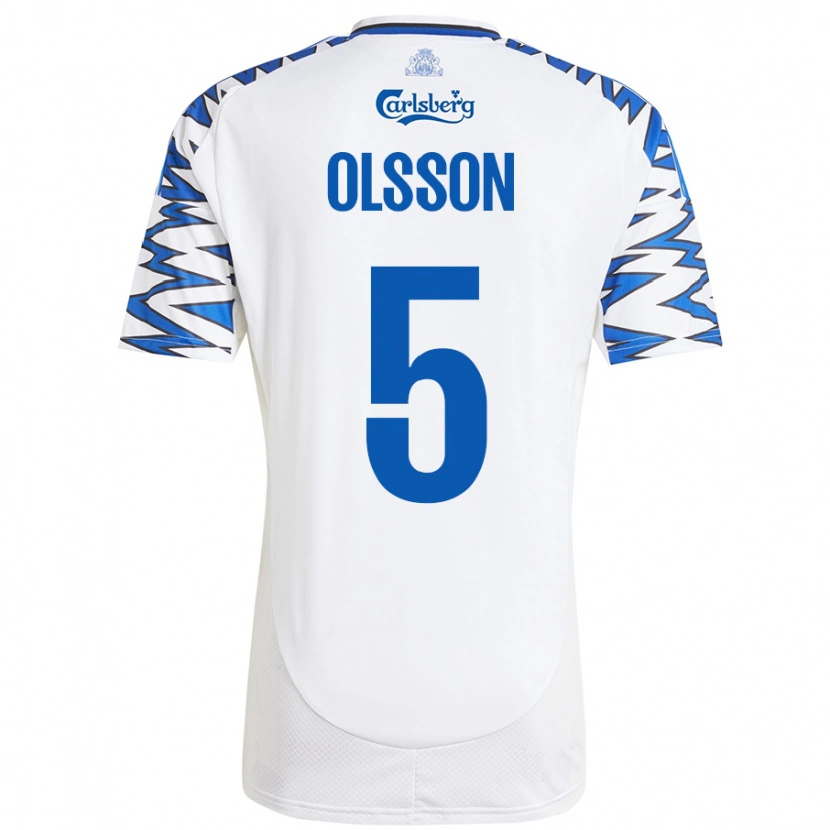 Danxen Niño Camiseta Cornelius Olsson #5 Blanco Azul Cielo 1ª Equipación 2024/25 La Camisa