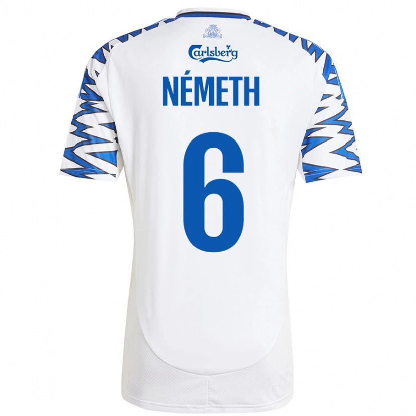 Danxen Niño Camiseta Hunor Németh #6 Blanco Azul Cielo 1ª Equipación 2024/25 La Camisa