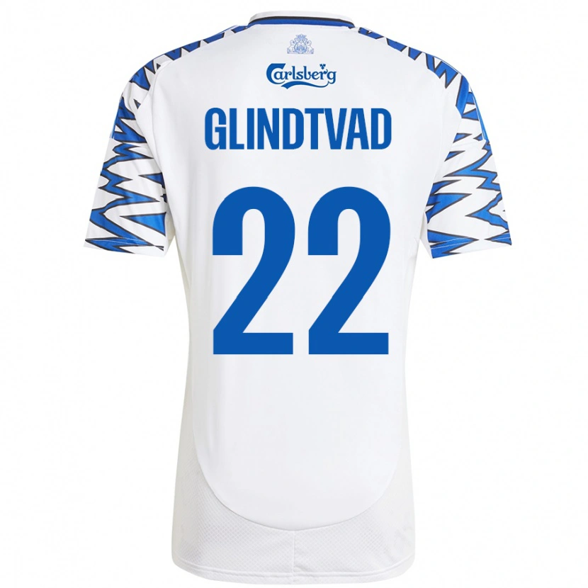 Danxen Niño Camiseta William Glindtvad #22 Blanco Azul Cielo 1ª Equipación 2024/25 La Camisa