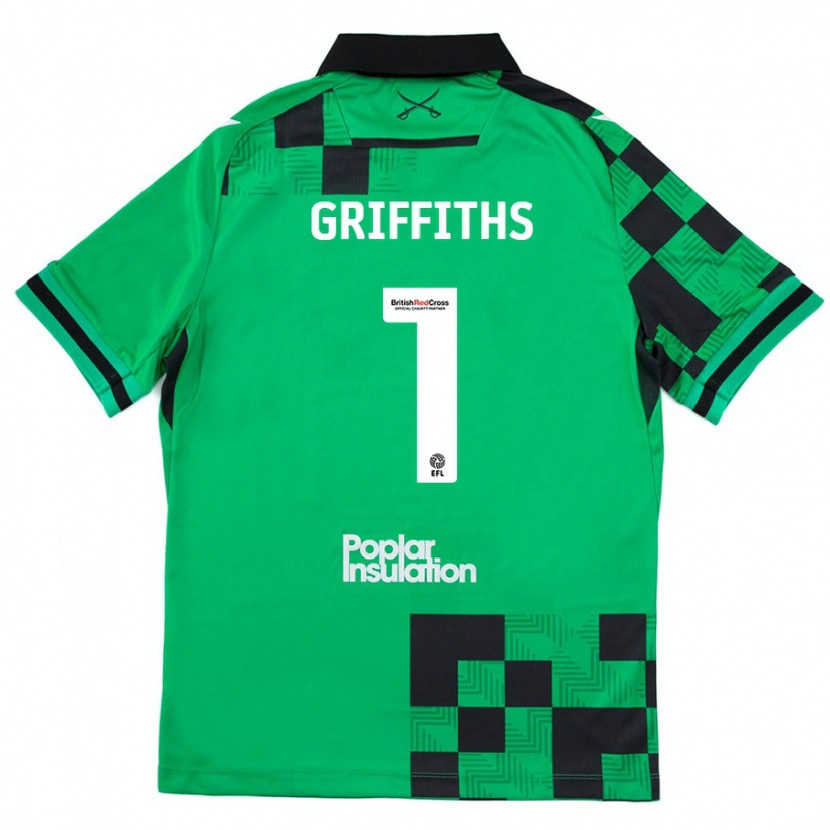 Danxen Niño Camiseta Josh Griffiths #1 Verde Negro 2ª Equipación 2024/25 La Camisa